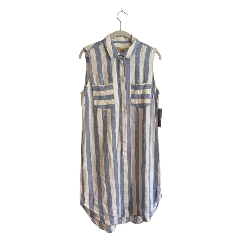 Hope & Harlow Sleeveless Striped Shirtdress Women 8 Blue Ivory NEW Coastal Beach